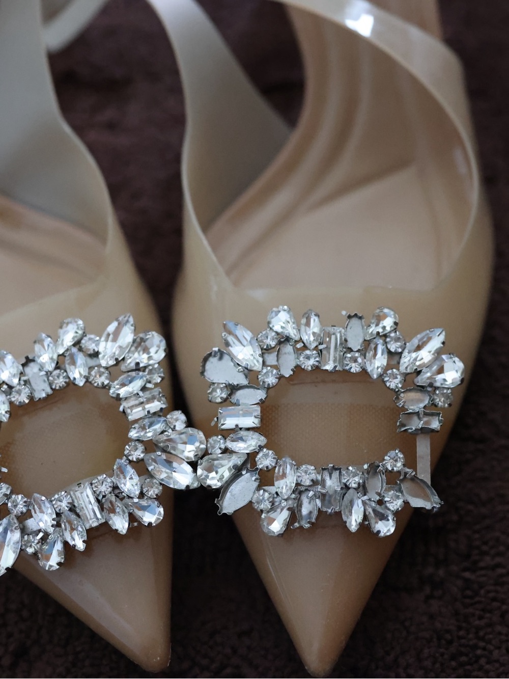 Zara Nude Pointed Toe Heels with Crystal Buckles
